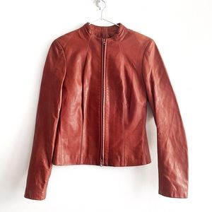 Danier Red Leather Moto-Style Jacket with Zip - XXS